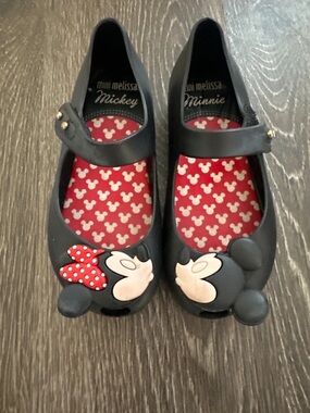 Mini Melissa Mickey & Minnie Black Mary Jane girl Shoes size 9